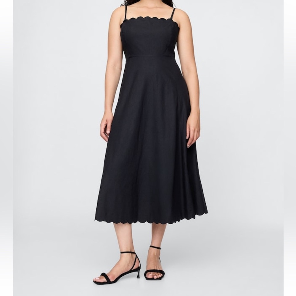 Linen blend scalloped midi dress